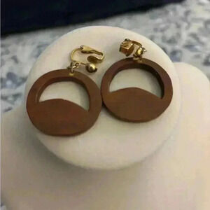 Vintage wood like clip on earrings